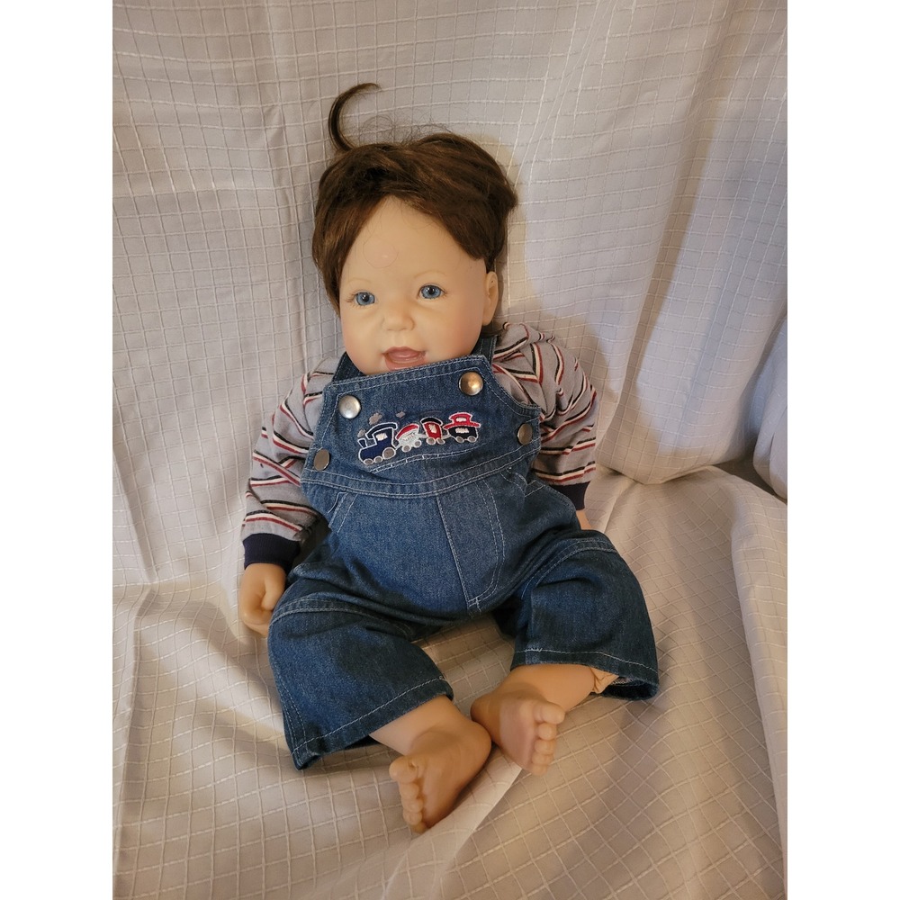 Lee Middleton Graham Baby Doll Blue Eyes Brown Hair Train Overalls Collectible